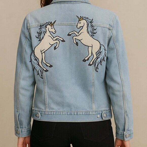 LuLaRoe Unicorn Patch Denim Jacket Size Small Light Wash - Picture 1 of 7